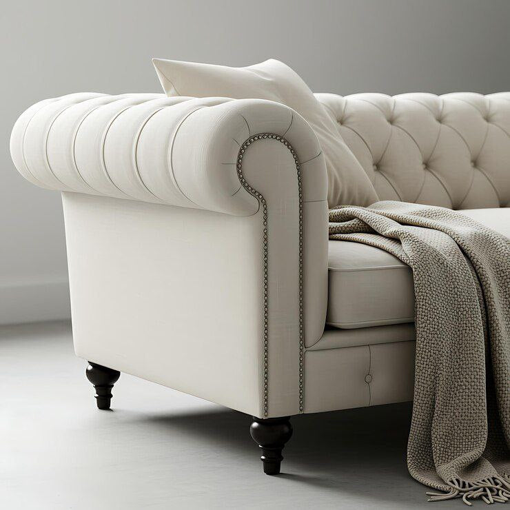 Ivory Linen Chesterfield Sofa