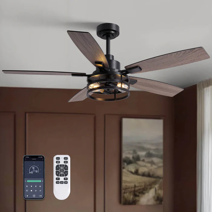 Vintara Farmhouse Cage Ceiling Fan with Lights & Remote